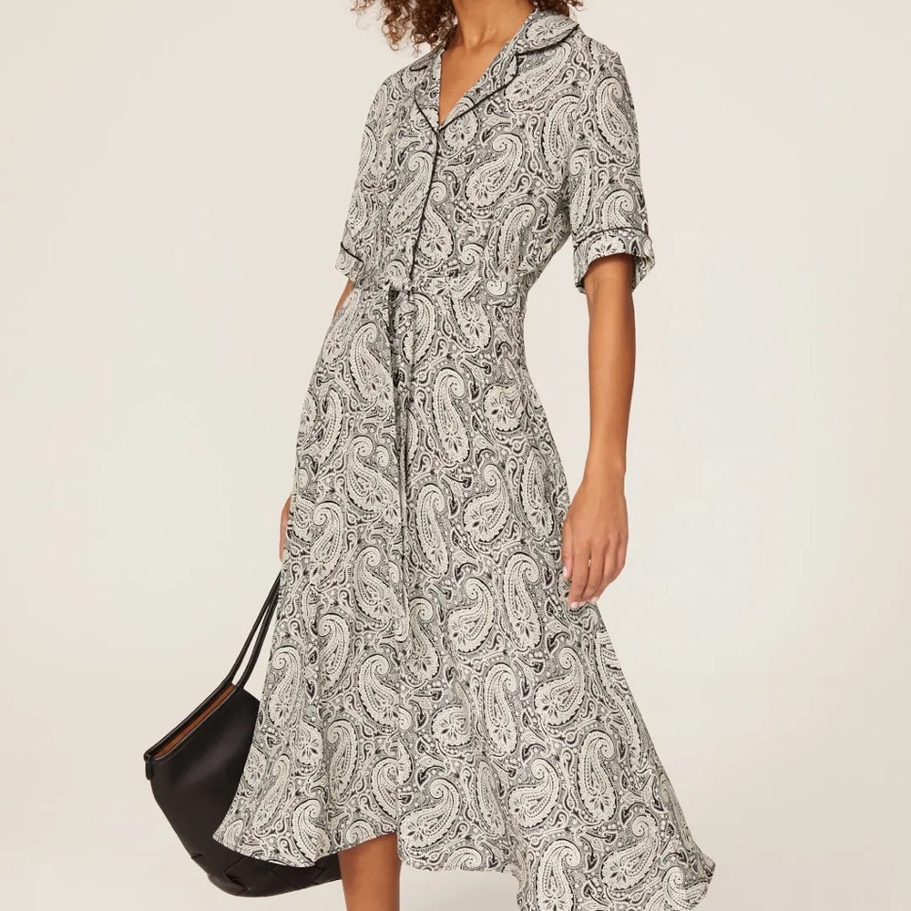 Officine Generale Black and White Paisley Midi Dress
